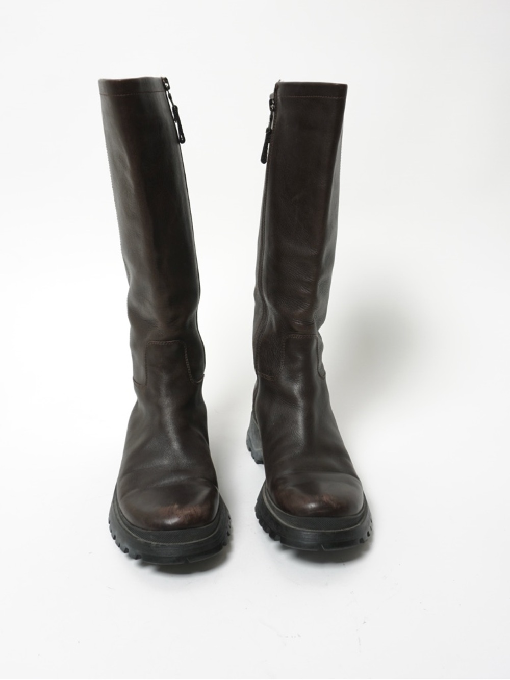 Prada Leather Lug Sole Boots in Dark Brown - Picture 3 of 8